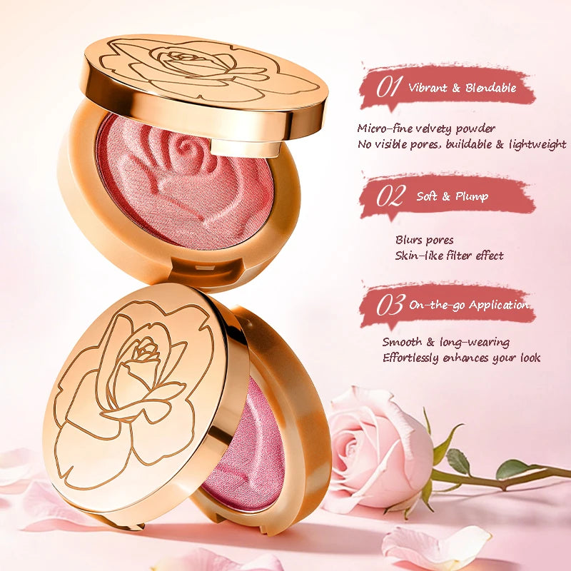 Rose Embossed Blush Highlights Natural Nude Cheek Tint Makeup Long Lasting Brightening Orange Pink Female Cosmetics 2026 New