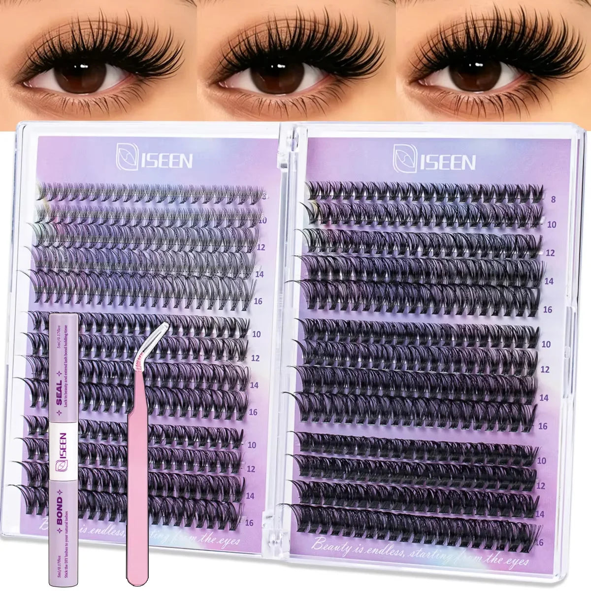 Lashes Clusters Mixed Styles Volume Wispy Individual Lashes Extensions Kit DIY Eyelashes Makeup with Bond&Seal Tweezer