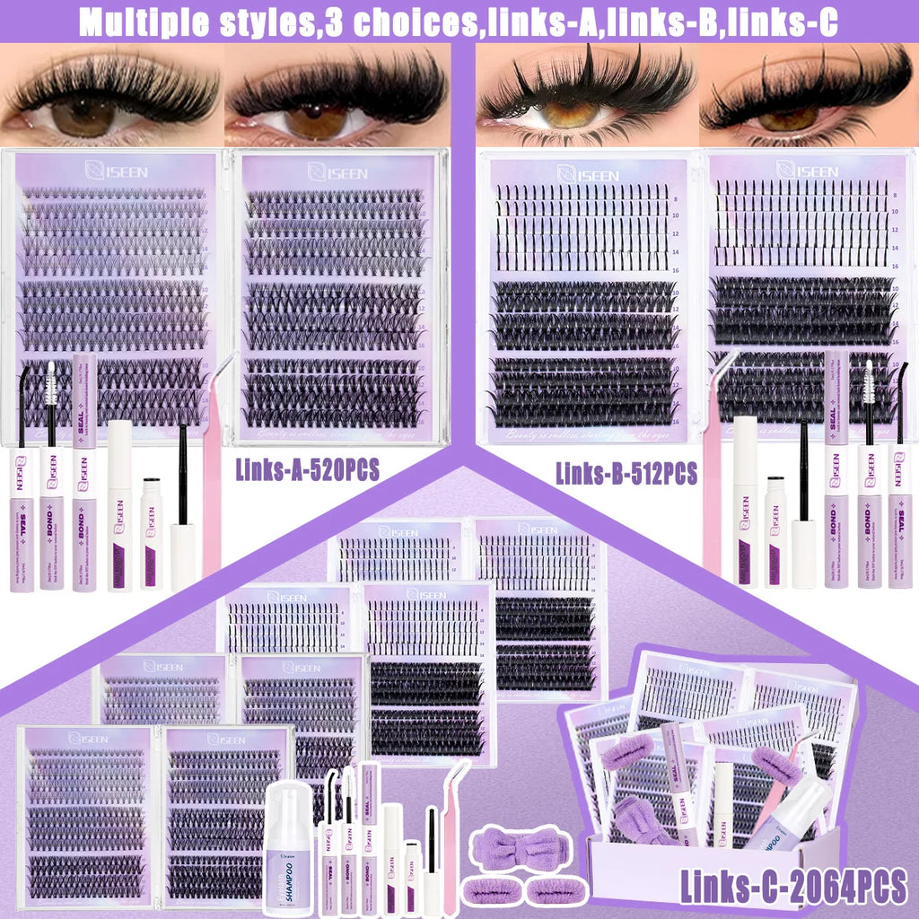 Lashes Clusters Mixed Styles Volume Wispy Individual Lashes Extensions Kit DIY Eyelashes Makeup with Bond&Seal Tweezer