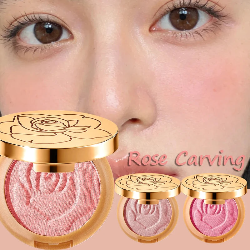 Rose Embossed Blush Highlights Natural Nude Cheek Tint Makeup Long Lasting Brightening Orange Pink Female Cosmetics 2026 New