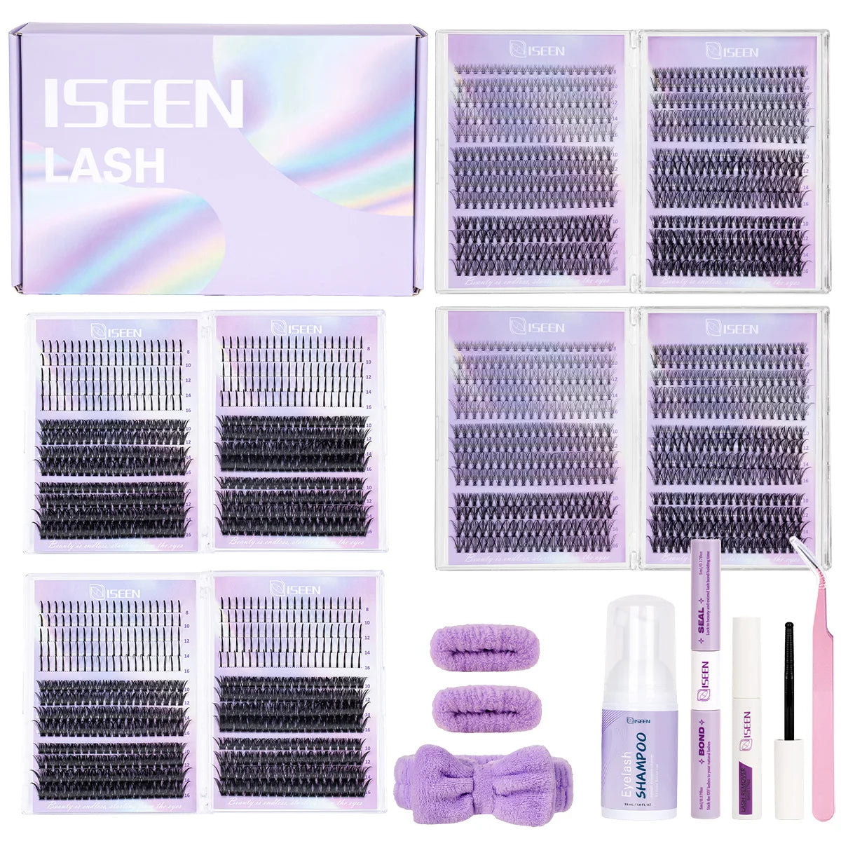 Lashes Clusters Mixed Styles Volume Wispy Individual Lashes Extensions Kit DIY Eyelashes Makeup with Bond&Seal Tweezer