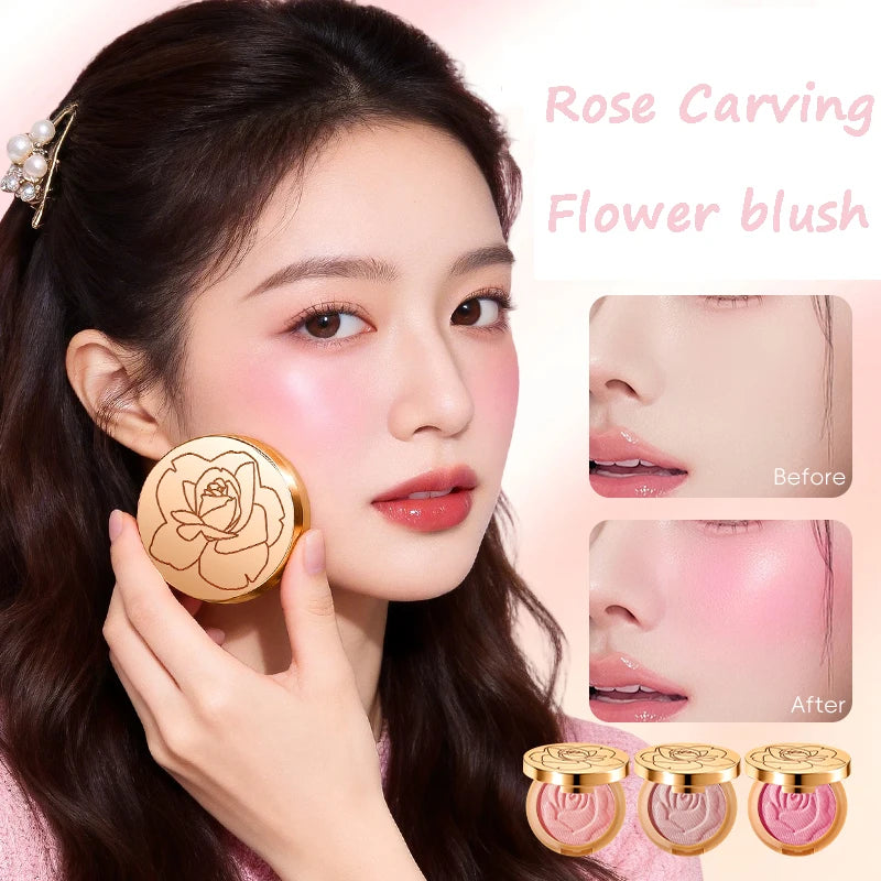 Rose Embossed Blush Highlights Natural Nude Cheek Tint Makeup Long Lasting Brightening Orange Pink Female Cosmetics 2026 New