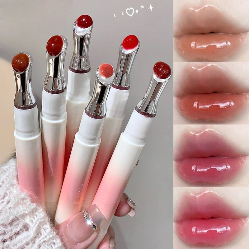 Mirror Watery Lip Gloss Iron Brush Head Transparent Jelly Hydrating Plump Lip Tint Nature Nude Shiny Lips Makeup Cosmetics