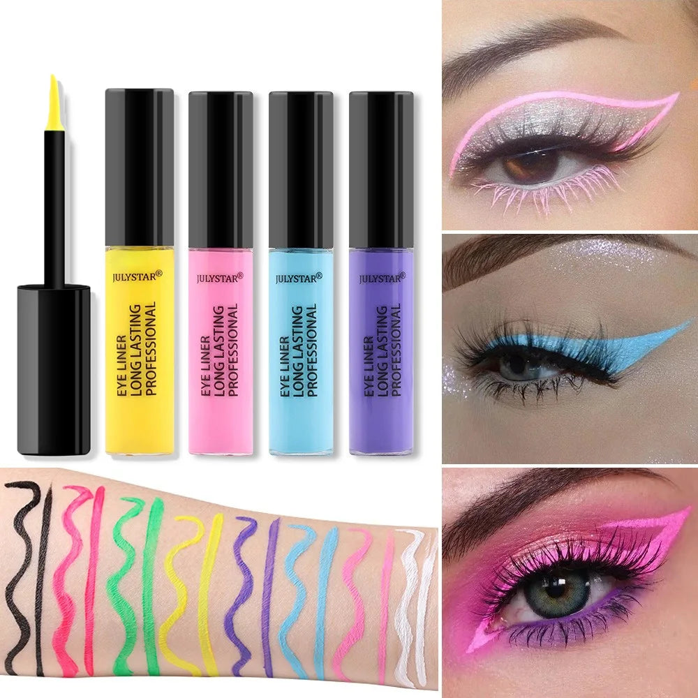 Waterproof Rainbow Matte Colorful Liquid Eye Liner Pencil Blue Pink Color Eyeliner Pen Makeup Quick Drying Longlasting Cosmetics