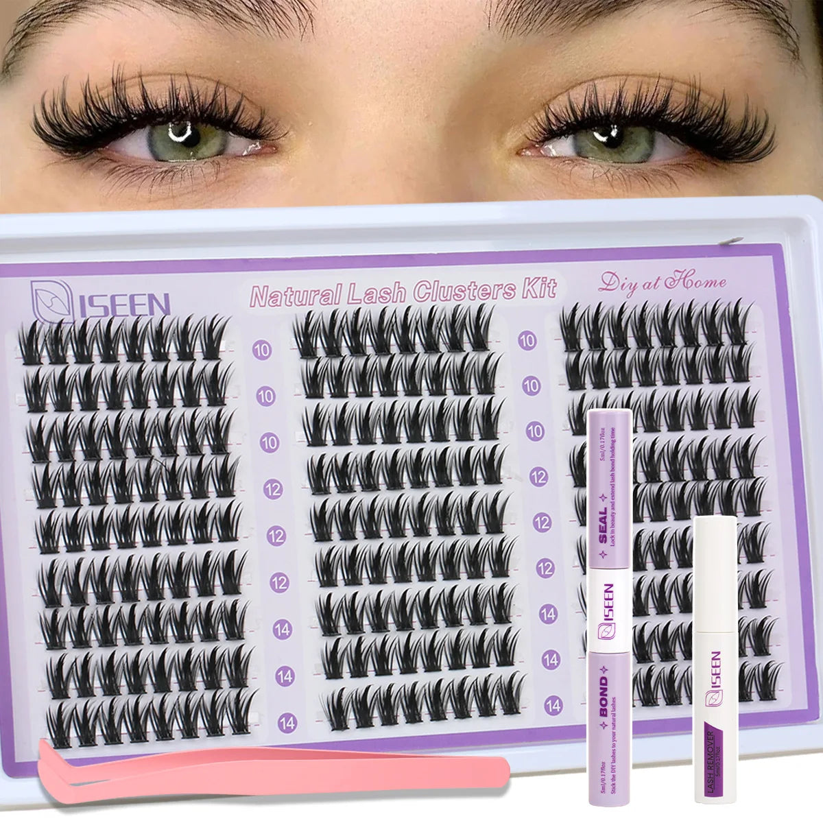 Lashes Clusters Mixed Styles Volume Wispy Individual Lashes Extensions Kit DIY Eyelashes Makeup with Bond&Seal Tweezer