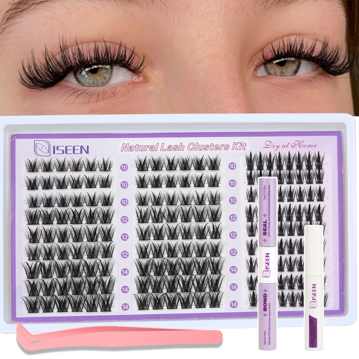 Lashes Clusters Mixed Styles Volume Wispy Individual Lashes Extensions Kit DIY Eyelashes Makeup with Bond&Seal Tweezer