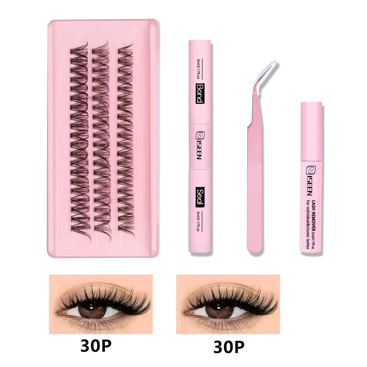 Lashes Clusters Mixed Styles Volume Wispy Individual Lashes Extensions Kit DIY Eyelashes Makeup with Bond&Seal Tweezer