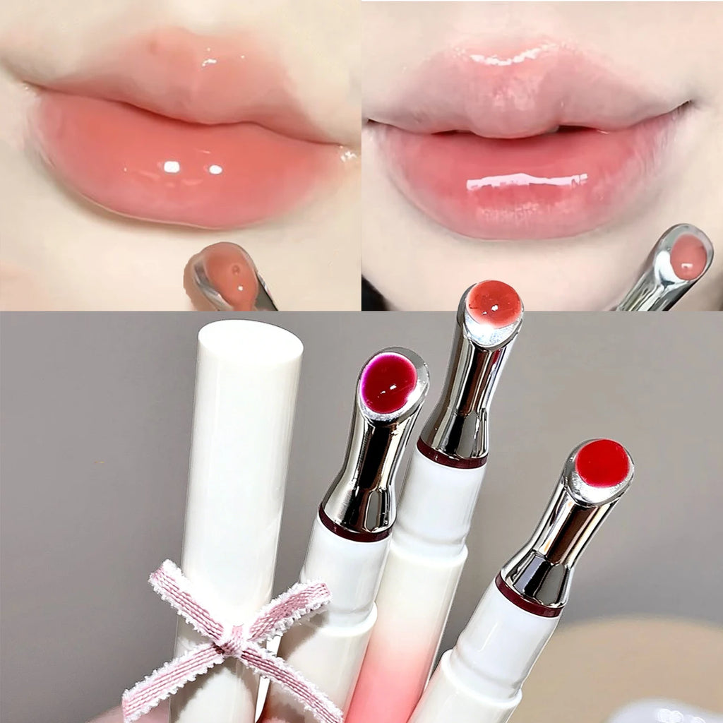 Mirror Watery Lip Gloss Iron Brush Head Transparent Jelly Hydrating Plump Lip Tint Nature Nude Shiny Lips Makeup Cosmetics